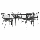 5 dele spisebordssæt til haven m. hynder polyrattan glas sort