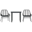 3 dele spisebordssæt til haven polyrattan glas sort