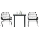 3 dele spisebordssæt til haven polyrattan glas sort