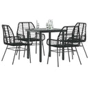 5 dele spisebordssæt til haven polyrattan glas sort