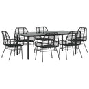 7 dele spisebordssæt til haven polyrattan glas sort