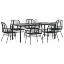 7 dele spisebordssæt til haven polyrattan glas sort