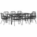 9 dele spisebordssæt til haven polyrattan glas sort
