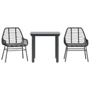 3 dele spisebordssæt til haven m. hynder polyrattan glas sort