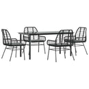 5 dele spisebordssæt til haven m. hynder polyrattan glas sort