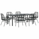 7 dele spisebordssæt til haven m. hynder polyrattan glas sort