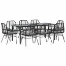 9 dele spisebordssæt til haven m. hynder polyrattan glas sort