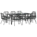 9 dele spisebordssæt til haven m. hynder polyrattan glas sort
