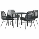 5 dele spisebordssæt til haven m. hynder polyrattan glas sort