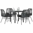 5 dele spisebordssæt til haven m. hynder polyrattan glas sort