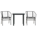 3 dele spisebordssæt til haven polyrattan glas sort