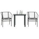 3 dele spisebordssæt til haven polyrattan glas sort
