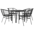 5 dele spisebordssæt til haven polyrattan glas sort