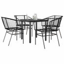 5 dele spisebordssæt til haven polyrattan glas sort