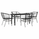 5 dele spisebordssæt til haven polyrattan glas sort