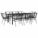9 dele spisebordssæt til haven polyrattan glas sort