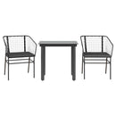 3 dele spisebordssæt til haven m. hynder polyrattan glas sort