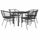 5 dele spisebordssæt til haven m. hynder polyrattan glas sort