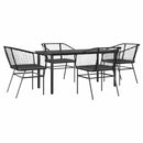 5 dele spisebordssæt til haven m. hynder polyrattan glas sort