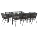 9 dele spisebordssæt til haven m. hynder polyrattan glas sort