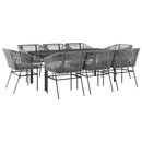 9 dele spisebordssæt til haven med hynder polyrattan glas grå