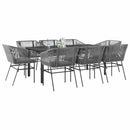 9 dele spisebordssæt til haven med hynder polyrattan glas grå