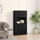 Highboard med skuffe Sort eg 80 x 33 x 150 cm Konstrueret træ