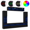 TV-møbelsæt med LED -strimmellys 6 pcs Sort eg Konstrueret træ