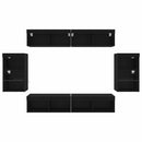 TV-møbelsæt med LED -strimmellys 8 pcs Sort eg Konstrueret træ