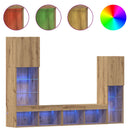 TV-skab med LED -strimmellys 4 pcs artisan eg Konstrueret træ