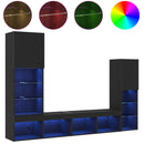 TV-skab med LED -strimmellys 4 pcs Sort eg Konstrueret træ
