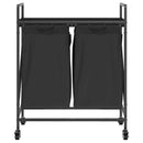 vasketøjskurv 2 rum med hjul sort egetræsfarve