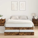 Seng med opbevaring med skuffe Røget eg 140 cm Konstrueret træ