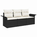 Sofa Sæt med pude 3 pcs Sort polyrattan