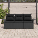 Sofa Sæt med pude 3 pcs Sort polyrattan