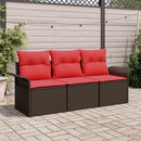 Sofa Sæt med pude 3 pcs Brun og Rød polyrattan