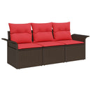 Sofa Sæt med pude 3 pcs Brun og Rød polyrattan