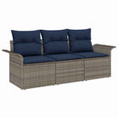 Sofa Sæt med pude 3 pcs Grå og Marineblå polyrattan