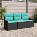 Sofa Sæt med pude 3 pcs Sort og Blå polyrattan