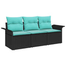 Sofa Sæt med pude 3 pcs Sort og Blå polyrattan