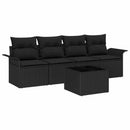 Sofa Sæt med pude 5 pcs Sort polyrattan