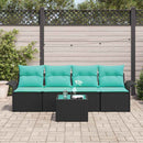 Sofa Sæt med pude 5 pcs Sort polyrattan