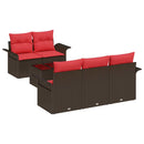 Havesofa Sæt med pude 6 pcs Brun polyrattan