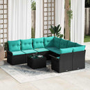 Havesofa Sæt med pude 9 pcs Sort polyrattan