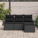 Sofa Sæt med pude 4 pcs Sort polyrattan