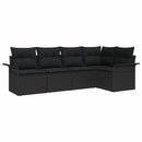 Havesofa Sæt med pude 5 pcs Sort polyrattan