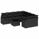 Havesofa Sæt med pude med opbevaring 9 pcs Sort polyrattan