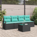 Sofa Sæt 5 pcs Sort og turkis polyrattan