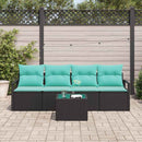 Sofa Sæt 5 pcs Sort og turkis polyrattan