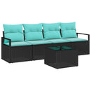 Sofa Sæt 5 pcs Sort og turkis polyrattan